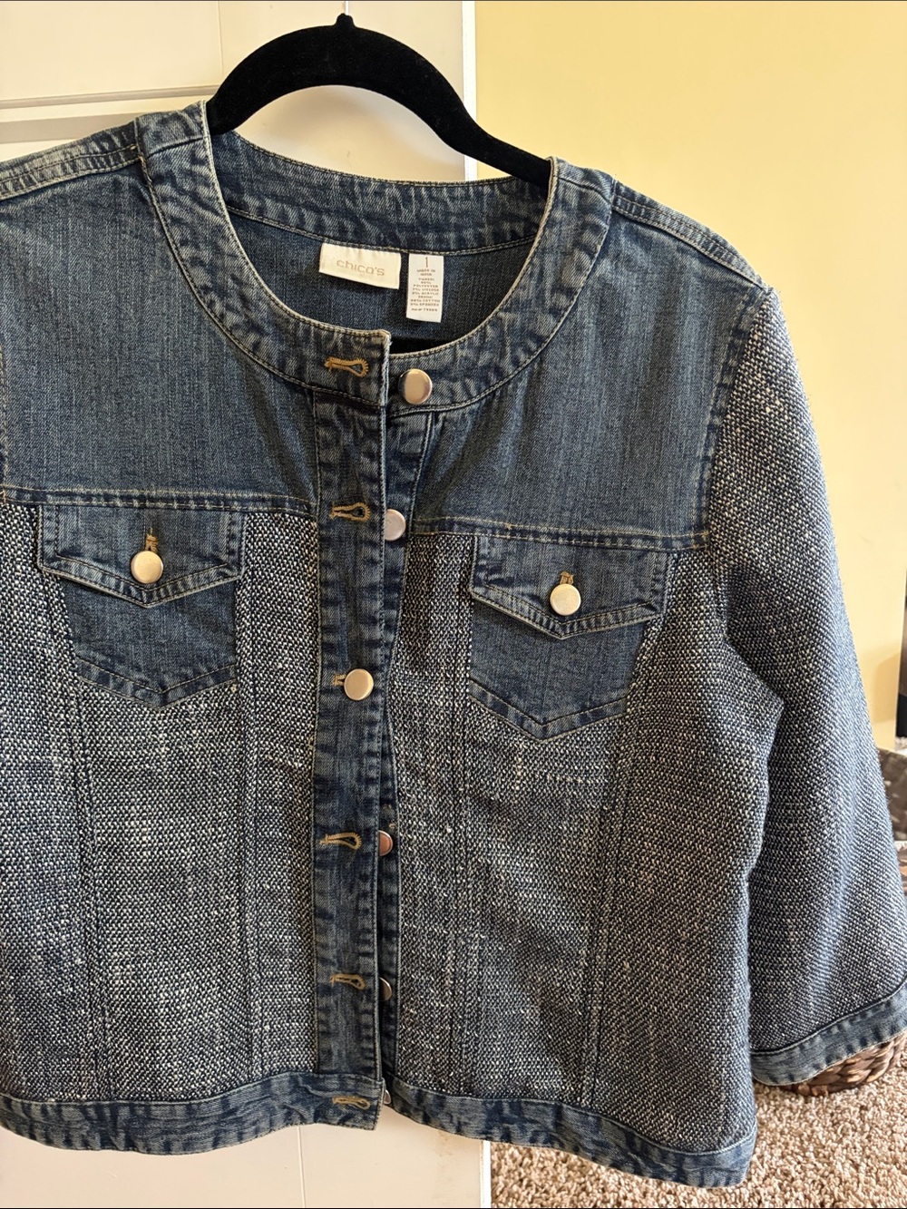Chico's Blue Mixed-Textile Jean Jacket